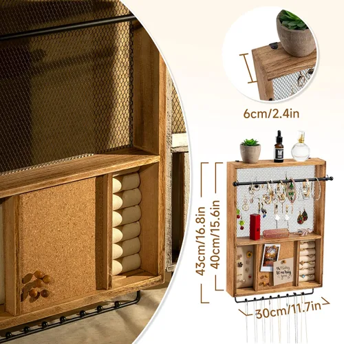 Vista 5 de Lavievert Organizador colgante de joyería montado en la pared, soporte de joyería de malla para collares, pulseras, aretes, aretes y otros