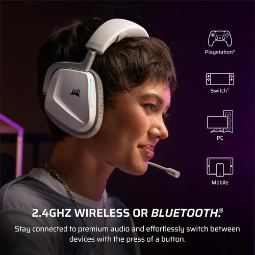 Vista 4 de Corsair Void v2 - Auriculares inalámbricos para juegos con Bluetooth para PC, PS5, PS4, Switch, móvil, Dolby Atmos, batería de 70 horas, doble