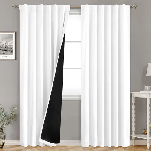Vista 41 de BGment Cortinas 100% opacas beige de 63 pulgadas de largo con forro aislante térmico, bolsillo para varilla y lengüeta trasera de doble capa