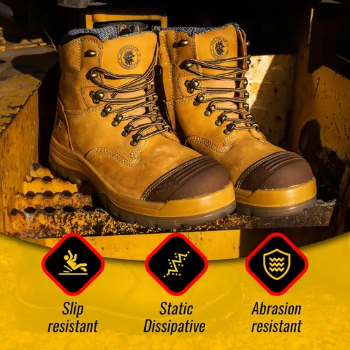 Vista 5 de ROCKROOSTER Botas de trabajo para hombre, 7 pulgadas, punta de acero, cremallera lateral, zapatos de cuero aceitado de seguridad antideslizantes