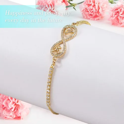 Vista 4 de Pulsera con dije de corazón infinito, pulsera de corazón de amor para mujer, 14 quilates de circonita cúbica, ajustable, pulsera de cadena de tenis