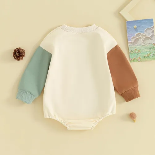 Vista 31 de Mameluco de manga larga con bloques de color para bebé, niño, niña, con bolsillo, cuello redondo, sudadera básica para otoño e invierno
