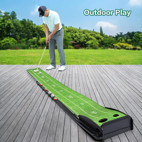 Vista 6 de Losbenco Putting Green - Juego de golf para interiores con putter y 6 bolas, tapete de práctica de golf portátil con sistema de retorno automático