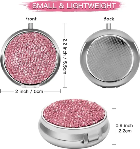 Vista 2 de Soleebee Pastillero de cristal brillante, organizador diario de píldoras portátil de 3 compartimentos, pequeño estuche de viaje para bolso
