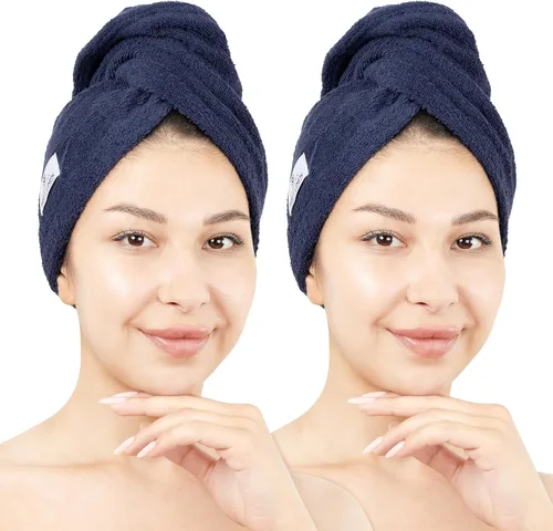Vista 18 de American Soft Linen Toallas de pelo 100 % algodón para mujer, gorro de toalla de pelo, turbante de algodón para cabello largo y rizado Beige