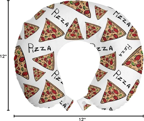 Vista 3 de Ambesonne Almohada de viaje para pizza, con patrón dibujado a mano, menú de pizzería, comida rápida, deliciosa comida gourmet, accesorio de viaje