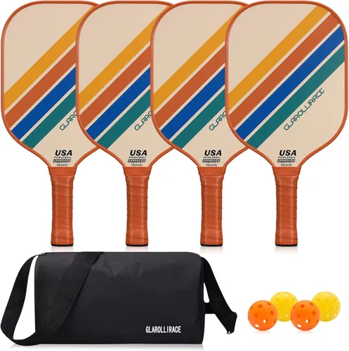 Vista 10 de Juego de 2 palas de pickleball 4 raquetas de pickleball, juego de pickleball aprobado por USAPA, superficie de fibra de vidrio fibra de carbono