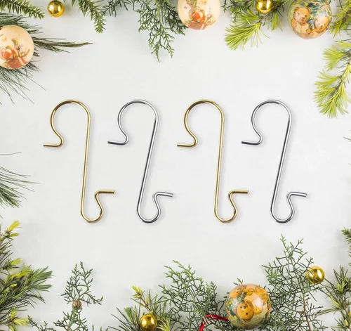 Vista 6 de Gancho de adorno, 200 piezas de gancho dorado y plateado para adornos de Navidad, gancho para decoración de árbol de Navidad, alambre de metal