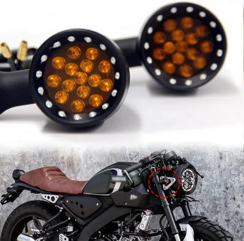 Vista 9 de Dreamizer Señales de giro de motocicleta en forma de bala con luces LED, lámpara indicadora de aleación de aluminio para Cafe Racer Bobber Shadow