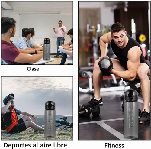 Vista 6 de Botella de agua deportiva, botella de agua transparente reutilizable, botellas de agua de plástico con correa de transporte, botellas de bebida
