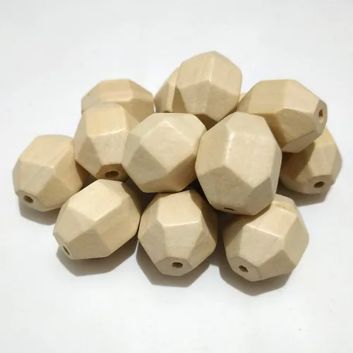Vista 5 de 30 cuentas hexagonales de madera natural, sin acabar, geométricas, octogonales, accesorios de joyería para bricolaje