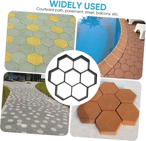 Vista 5 de Cabilock Molde de piedra para pavimentar, molde de plástico con forma geométrica hexagonal para suelo de cemento, molde reutilizable para escalones