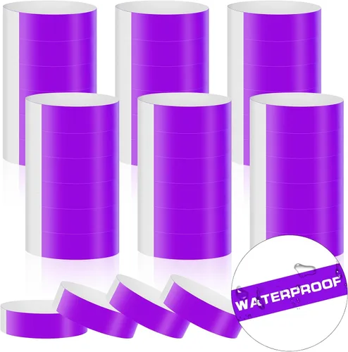 Vista 9 de 300 pulseras para eventos, muñequeras de neón impermeables para fiestas, ligeras pulseras de papel de concierto, bandas adhesivas de mano, color azul