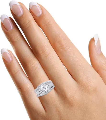 Vista 5 de SAVEARTH DIAMONDS 1 ct t.w - Juego de doble fila de diamante de moissanita de corte redondo creado en laboratorio, anillo protector de refuerzo