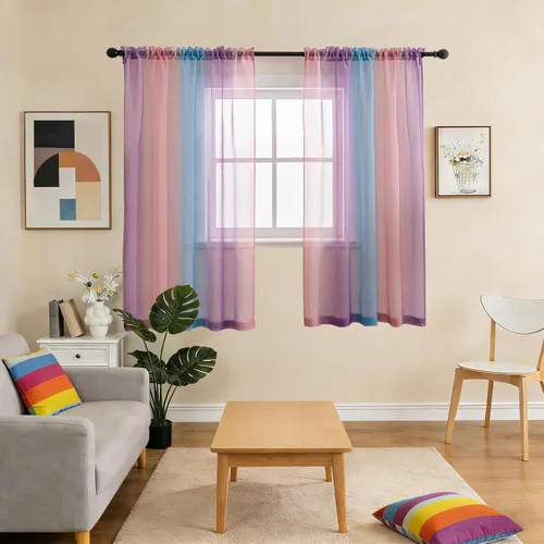 Vista 4 de Anytime Paneles de Cortinas Transparentes Arcoíris para Sala de Estar Elegantes Juegos de Tratamiento de Ventanas Translúcidas Filtrantes de Luz
