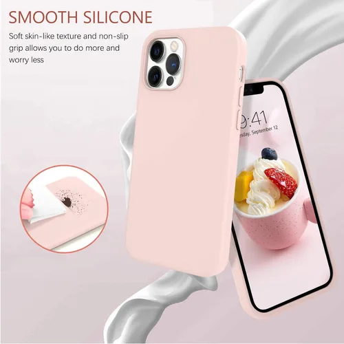 Vista 3 de DUEDUE Funda para iPhone 12 Pro Max de 6.7 pulgadas, silicona líquida de gel suave, funda delgada con forro de tela de microfibra, funda protectora
