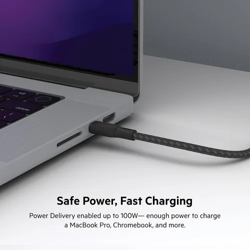 Vista 2 de Belkin Cable USB C a USB C, 2 m, 100W - Cargador Tipo C, Cable Cargador para iPhone, Trenzado, Flexible para iPhone 17, Galaxy S25, Pixel 10