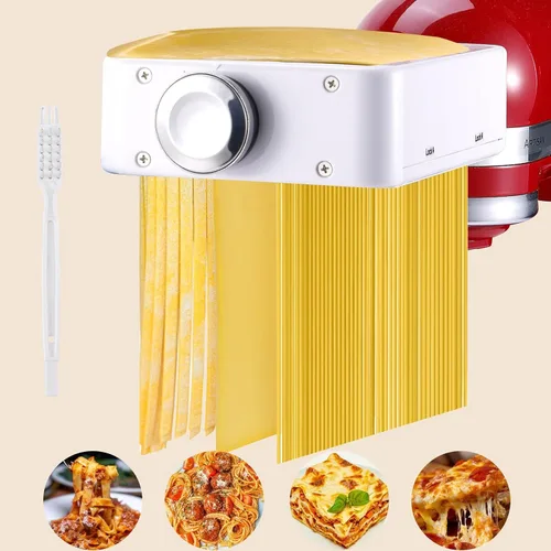 Vista 8 de Accesorio para hacer pasta para mezcladores de pie KitchenAid 3 en 1 de acero inoxidable Rodillo de pasta, cortador de espaguetis/fettuccine