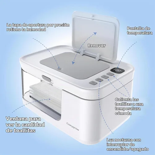Vista 5 de Calentador de toallitas para bebés con luz LED y ventana de visión transparente, ajustable de 95 ℉ a 131 ℉, cable de enchufe de 4.9 ft