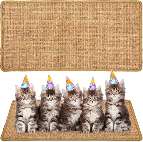 Vista 8 de Riakrum Almohadilla para arañazos para gatos, paquete de 2 alfombrillas de sisal de 32 x 16 pulgadas, almohadilla de tela natural para gatos, Beige