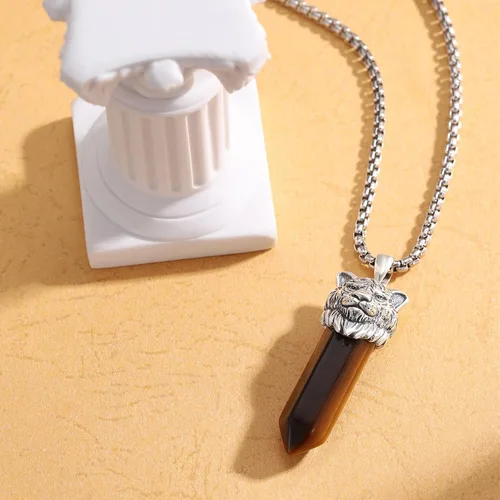Vista 3 de Collar de tigre de plata de ley 925 para hombre, collar de ojo de tigre, cristal de ojo de tigre, joyería para niños, mujeres y hombres, Plata