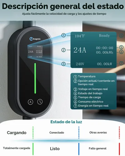Vista 3 de Ecogenix Cargador Tesla para Hogar de Nivel 2, Cable de Carga Móvil Portátil de 24A/240v con Salida para Secadora para Modelo 3/Y/S/X, Amperaje
