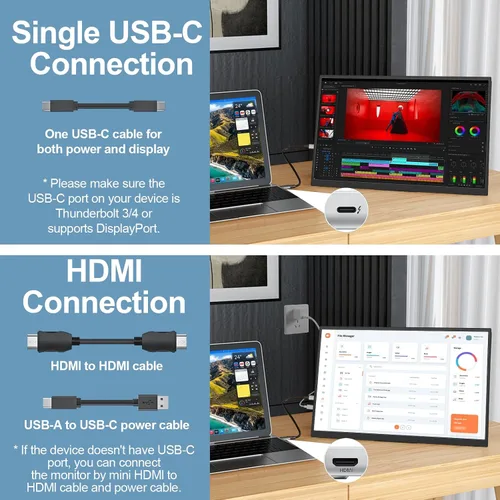 Vista 3 de IBW Monitor portátil pequeño de 10.5 pulgadas, 500 liendres 2000:1, pantalla FHD 1280P IPS, mini monitor ultradelgado con soporte y altavoz doble