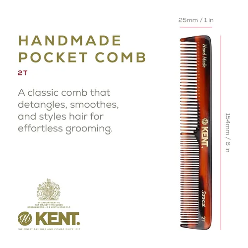 Vista 2 de Kent 2T - Peine de dientes finos y anchos para hombres, peine pequeño para barba y bigote, peinado diario y peinetas de aseo para hombre, corte