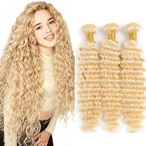 Vista 145 de P4613 Cabello humano rizado onda profunda marrón y paquetes mixtos 8 10 12 P4613 Ombre Marrón-Rubio-DP