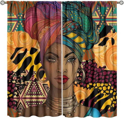 Vista 33 de Cortina de mujer africana, con estampado étnico tribal y étnico, reducción de ruido, para dormitorio, sala de estar, cortinas con aislamiento