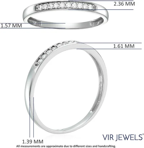 Vista 4 de Alianza de boda de diamante de 1/10 quilates para mujer, anillo de boda de oro blanco de 10 quilates con 10 piedras y juego de puntas, tamaño 4.5-10