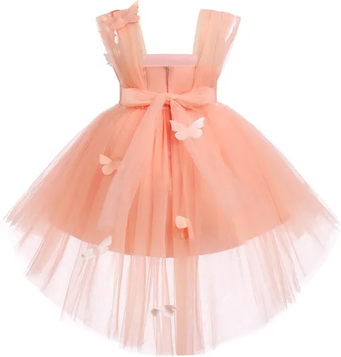 Vista 2 de Vestido de tutú con lentejuelas y lazo alto y bajo, vestido de pétalos de encaje, princesa, concurso, boda, fiesta de cumpleaños, vestido formal