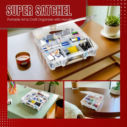 Vista 6 de ArtBin Súper Satchel con divisores extraíbles, organizador de arte y artesanía portátil con mango, [1] caja de almacenamiento de plástico, claro, 1