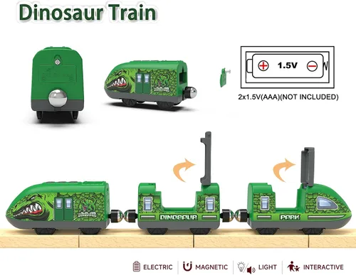 Vista 5 de Juego de tren a pilas para pista de madera, juguete de tren motorizado para niños, vehículo de tren urbano compatible con Thomas & Friends, Brio