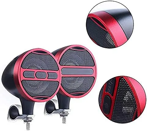 Vista 5 de Sistema de altavoces estéreo de audio para motocicleta compatible con Bluetooth, MP3, radio FM USB, 12V, 2X, rojo, 12 V, compatible con Bluetooth