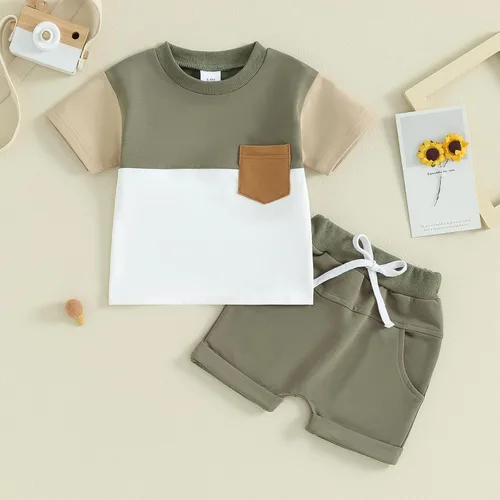 Vista 2 de Twopumpkin Verano Niño Niño Ropa de Bebé Camisetas de Manga Corta Top Y Pantalones Cortos Infantil Traje Neutral 6 9 12 18 24 Meses 2t