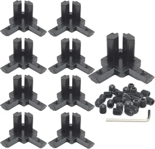 Vista 15 de 10 Conjuntos de Conector de Esquina de Extrusión de Aluminio 2020 Serie 20 Placa de Unión de Ranura en T y V Hardware Conector en L con Tuercas en T