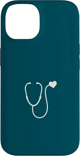 Vista 4 de iPhone 16 Dark Peacock Blue - Estuche para estetoscopio de corazón para enfermera o médico