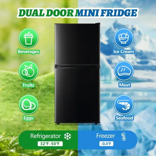 Vista 4 de DEMULELR - Refrigerador pequeño de 3.9 pies cúbicos con congelador, refrigerador de dos puertas con cajón para verduras y espacio extra