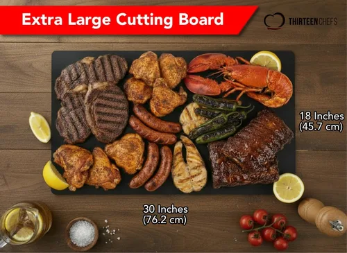 Vista 2 de Thirteen Chefs Tabla de cortar extra grande de 30 x 18 para pescado, carne, barbacoa, plástico negro de 1/2 pulgada de grosor, polietileno HDPP