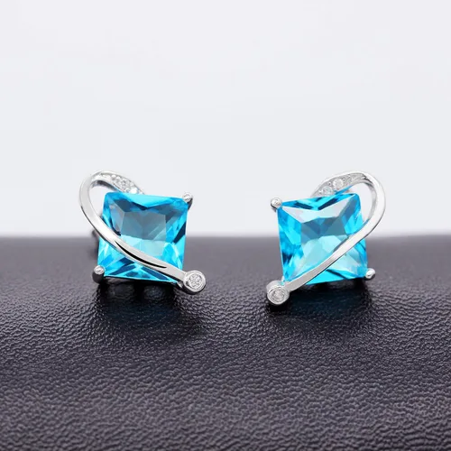 Vista 4 de Uloveido T295 - Juego de collar, anillo y aretes con topacio de cristal cuadrado grande Azul
