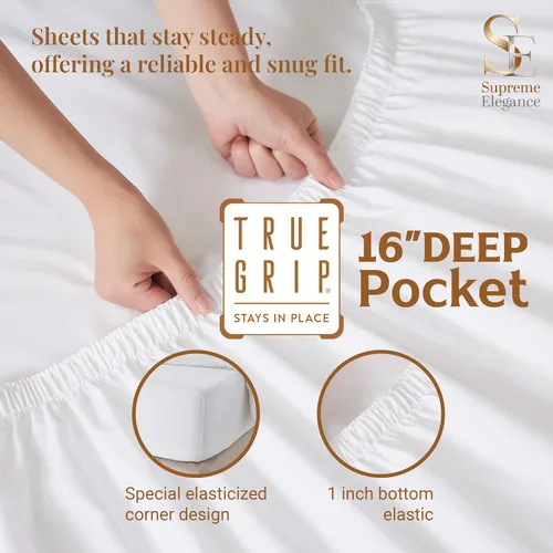 Vista 3 de Purity Home - Juego de sábanas 100% algodón de 400 hilos, percal refrescante, con bolsillo profundo elástico, ropa de cama de 3 piezas, lujo
