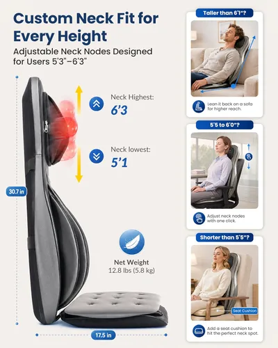 Vista 8 de COMFIER Silla masajeadora con calor, masajeador de espalda Shiatsu portátil con compresión y rodamiento, almohadilla para silla de masaje