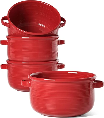 Vista 12 de LE TAUCI Cuencos para sopa con asas - 28 oz de cerámica sin plomo para sopa de cebolla francesa, aptos para horno y microondas, diseño resistente al