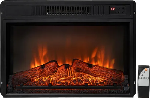 Vista 10 de COSTWAY Chimenea eléctrica de 18 pulgadas de ancho, calentador de chimenea empotrado de 1400 W con control remoto, 3 efectos de llama LED