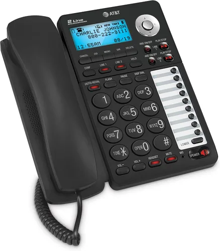 Vista 2 de AT&T Altavoz con cable de 2 líneas con identificador de llamadas/llamada en espera, conferencia de 3 partes, marcación rápida de 18 números