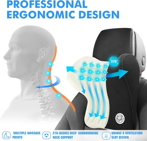 Vista 18 de Almohada para el Cuello del Asiento de Coche para Conducir, Almohada de Reposacabezas de Espuma Viscoelástica Suave con Correa Ajustable y Funda