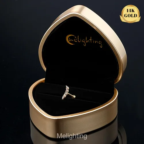 Vista 4 de Melighting Aretes de oro macizo de 14 quilates, 0.56 oz, joyería de piercing Tragus de oro transparente con circonita cúbica curvada para cartílago