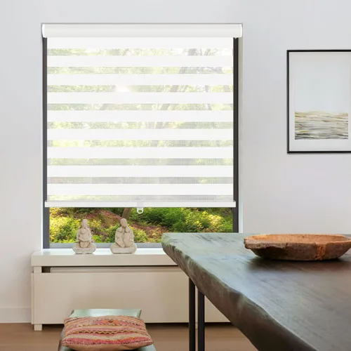 Vista 7 de LUCKUP Persianas enrollables sin cordones de cebra para ventana - Persianas transparentes de doble capa con control de luz con cenefa, privacidad