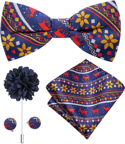 Vista 2 de Dubulle Juego de pajarita y solapa de Navidad para hombre, diseño de cachemira, floral, Papá Noel, árbol de Navidad, pajarita para hombre
